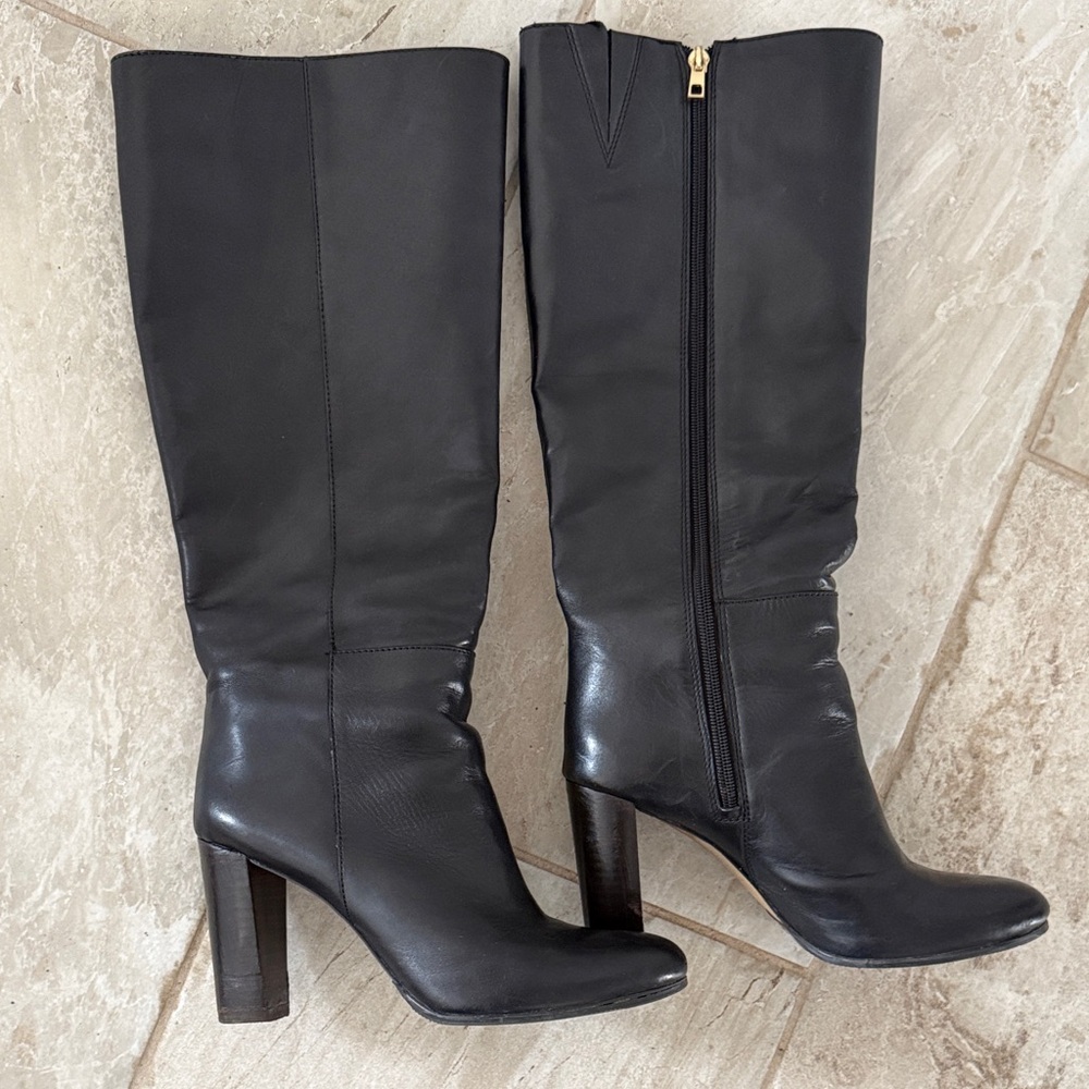 Ann Taylor Black Heeled Leather Boots